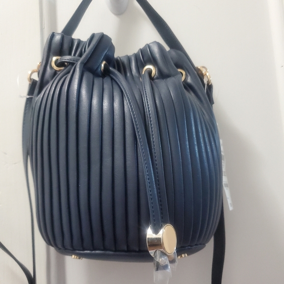 Alfani Phoebie Pleated Bucket Bag, navy - Picture 2 of 7